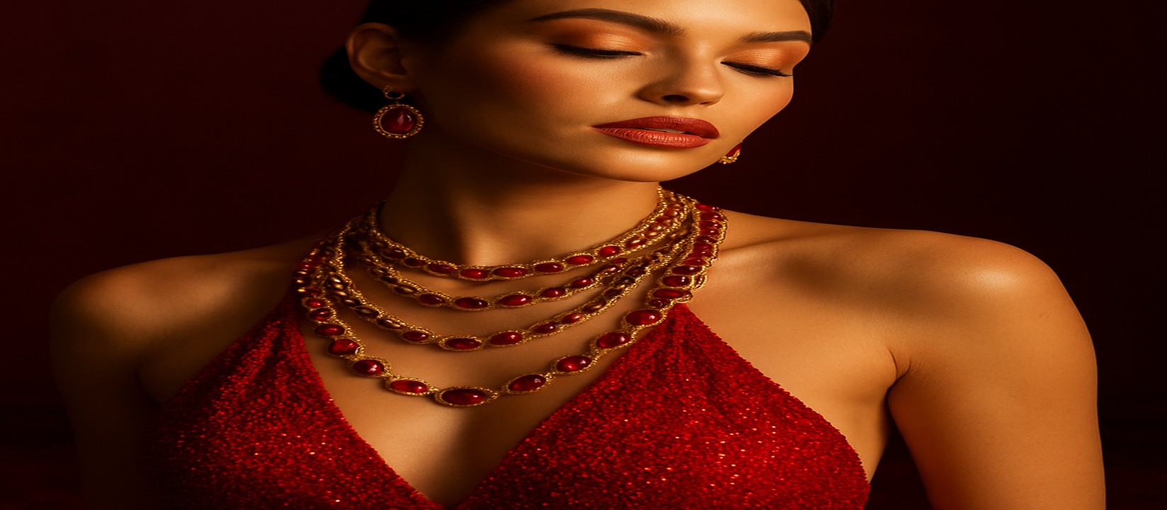 গেমিং প্ল্যাটফর্ম টেবিলে লাল পোশাকে সাজানো এক নারী ডিলার
